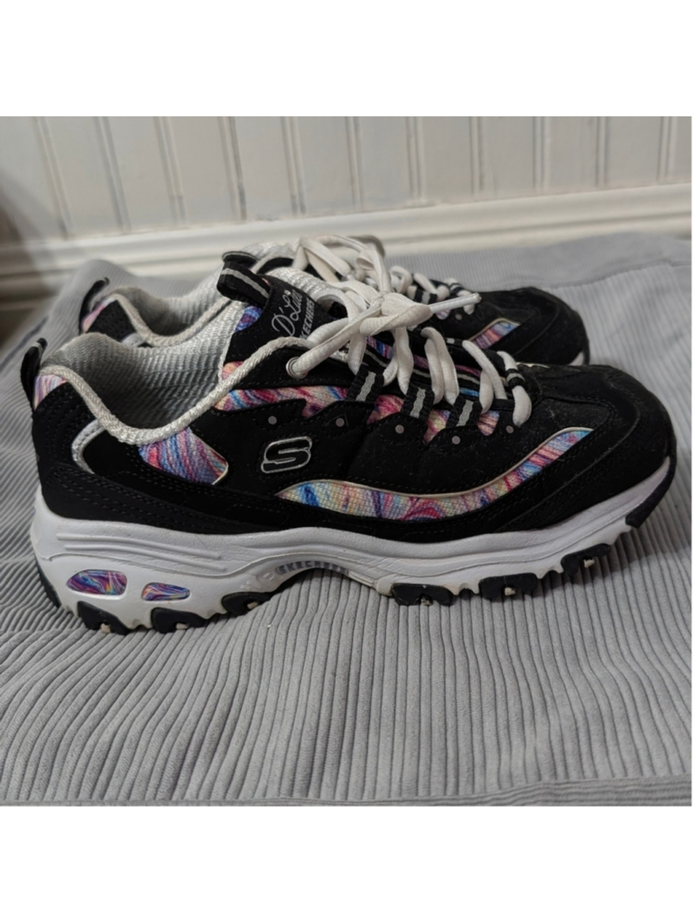 Skechers D’Lites Black Chunky Sneakers Rainbow Y2K Dad Shoes - Picture 7 of 10